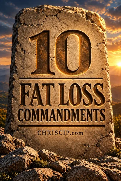 The 10 Fat Loss Commandments cover, carved on a stone tablet